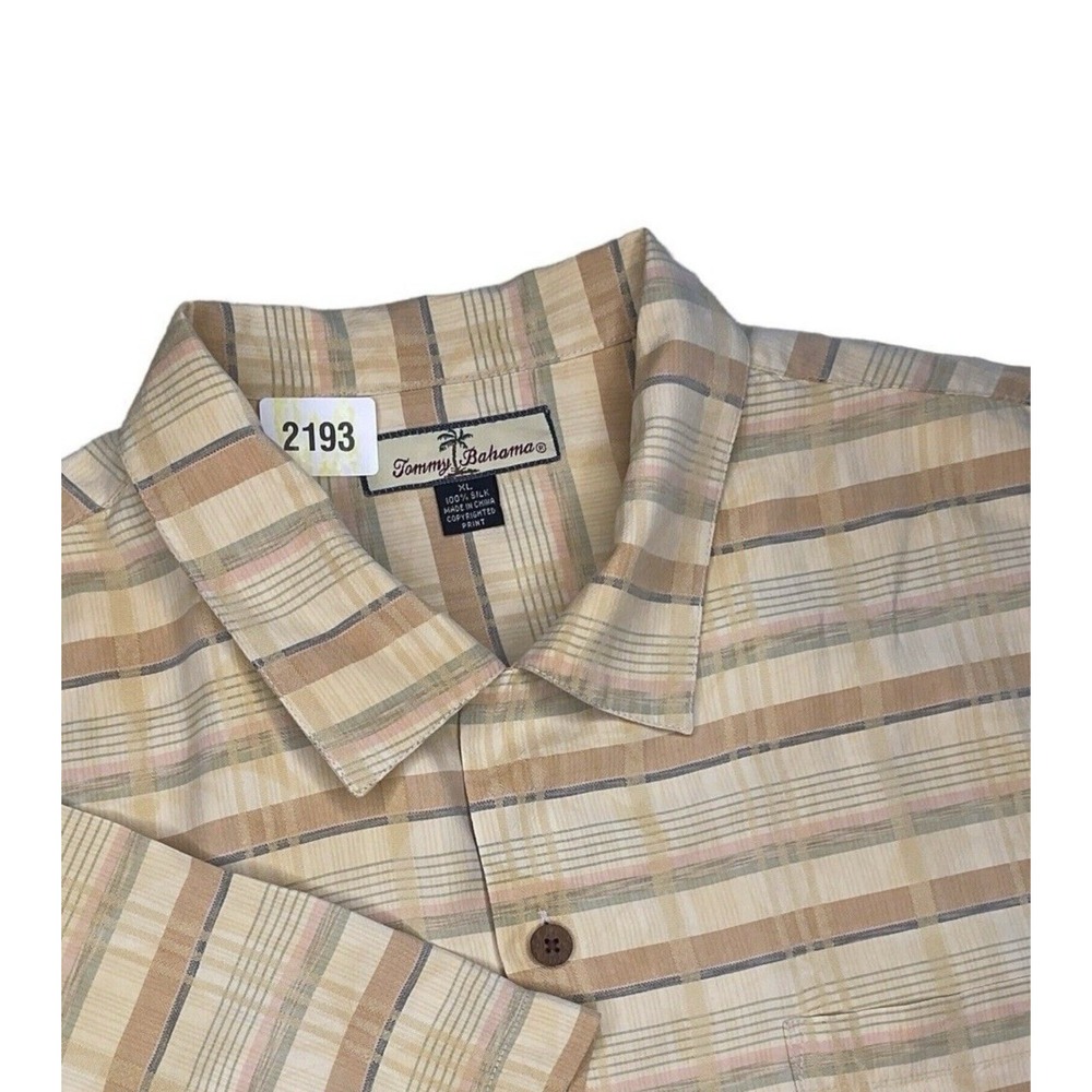 Tommy Bahama SIZE XL 100% Silk Cream Beige Striped Men's Button Down CAMP SHIRT